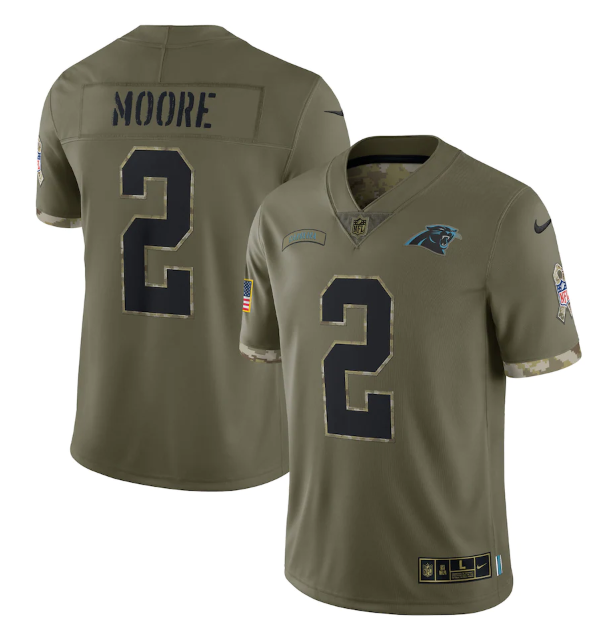 Men's Carolina Panthers #2 D. Moore Olive 2022 Salute To Service Limited Stitched Jersey Men's Carolina Panthers #2 D. Moore Olive 2022 Salute To Service Limited Stitched Jersey